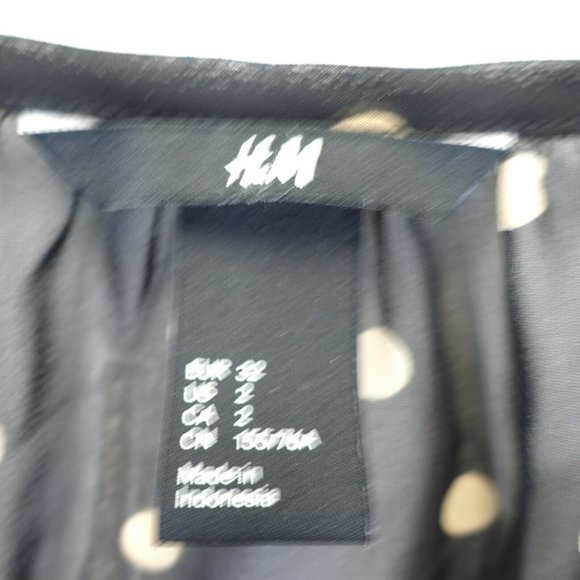 Polka Dot Peasant Blouse Womens XS 2 Black Sheer Button Up Whimsigoth Boho HM - Picture 3 of 9